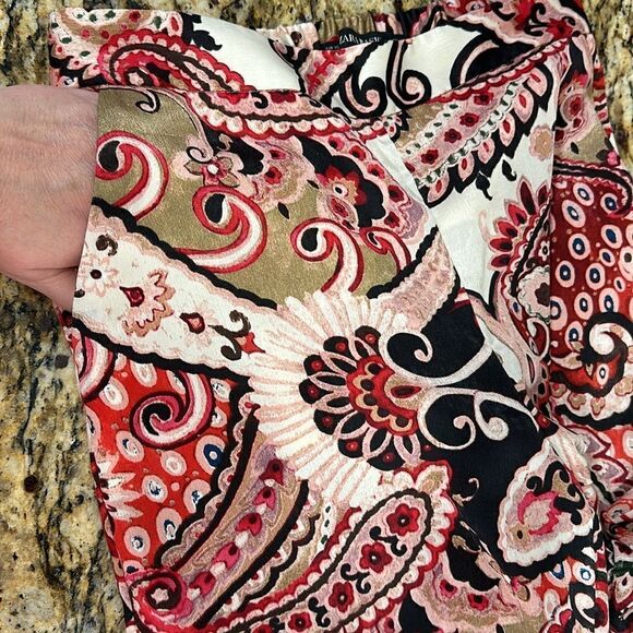 Zara Paisley Print Elasticized Waist Wide Leg Pants Trousers Size XS - Picture 6 of 11